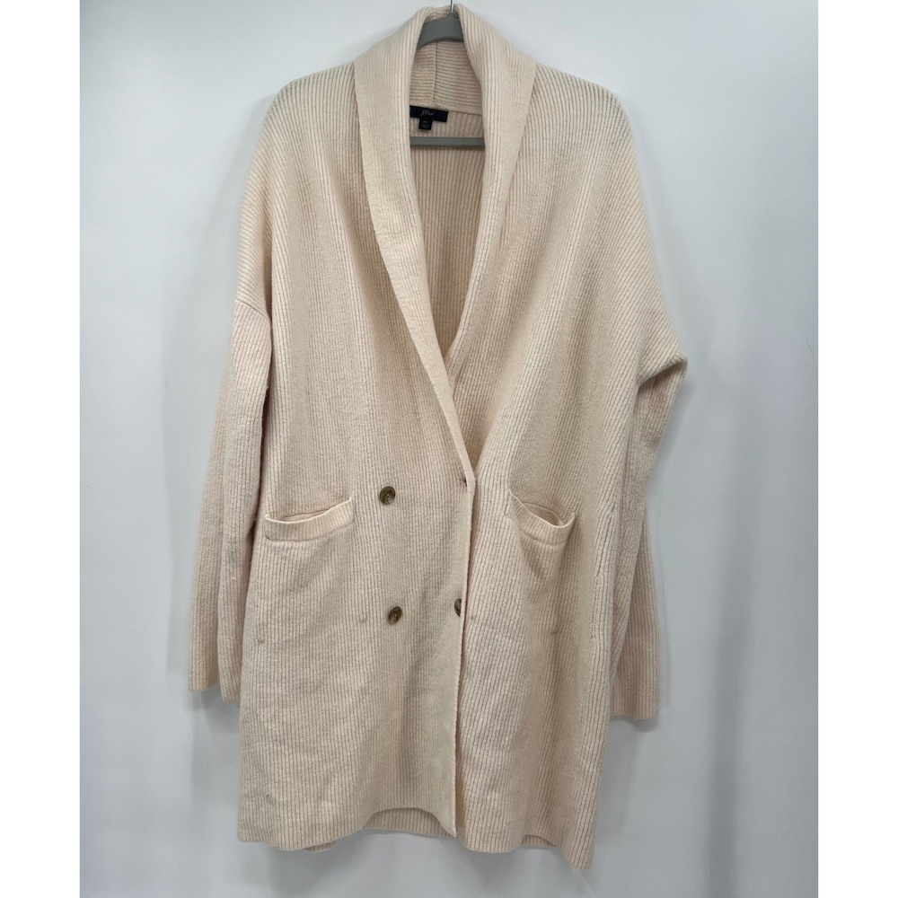 J Crew Cream Ribbed Shawl Collar Long Cardigan Sweater Womens XL Double Breasted